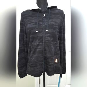 NWT Free Counyry Women's Black Camo Zip-Up Luxe Fleece Hoodie with Thumbholes